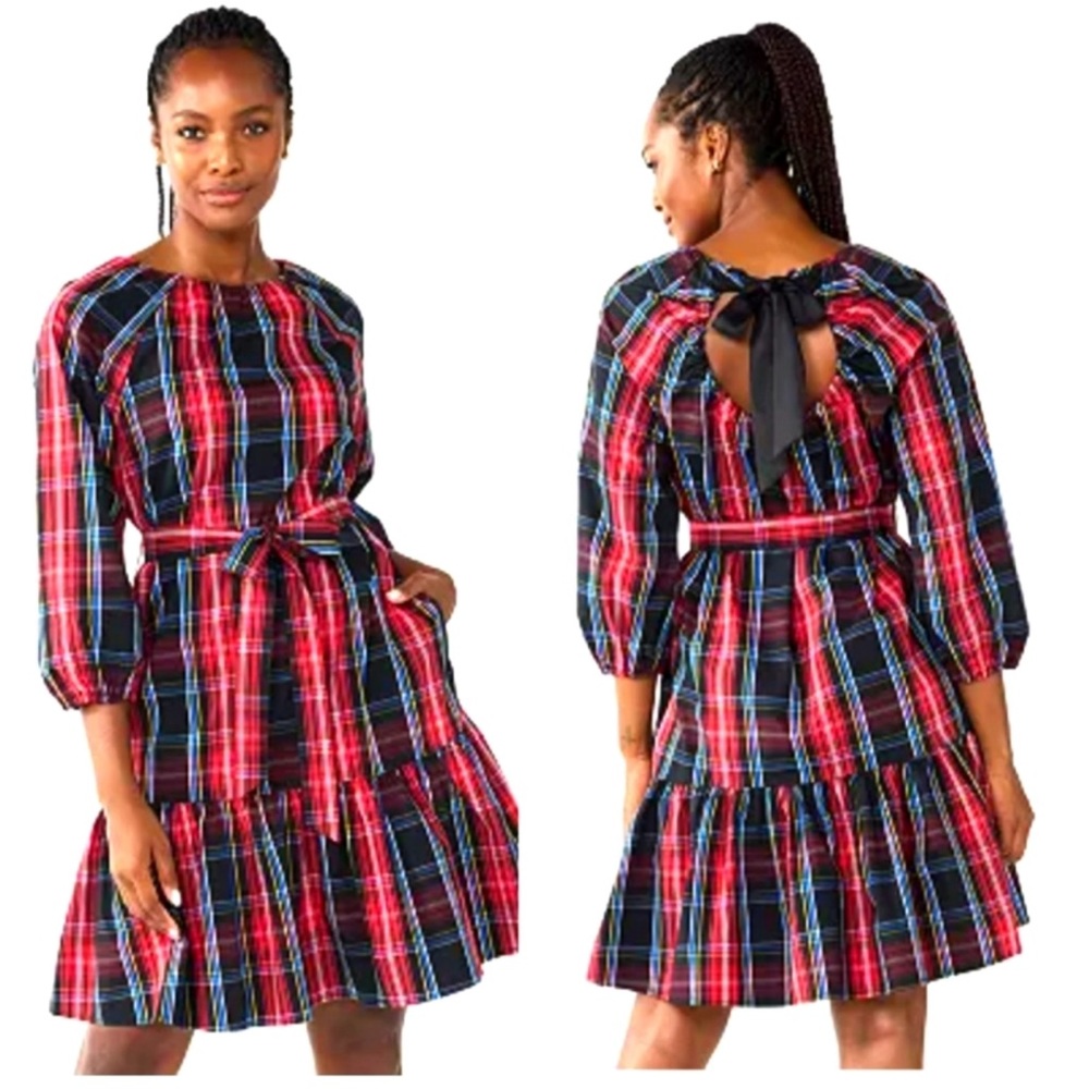 Draper James RSVP Red Multi Plaid Dress Size Large